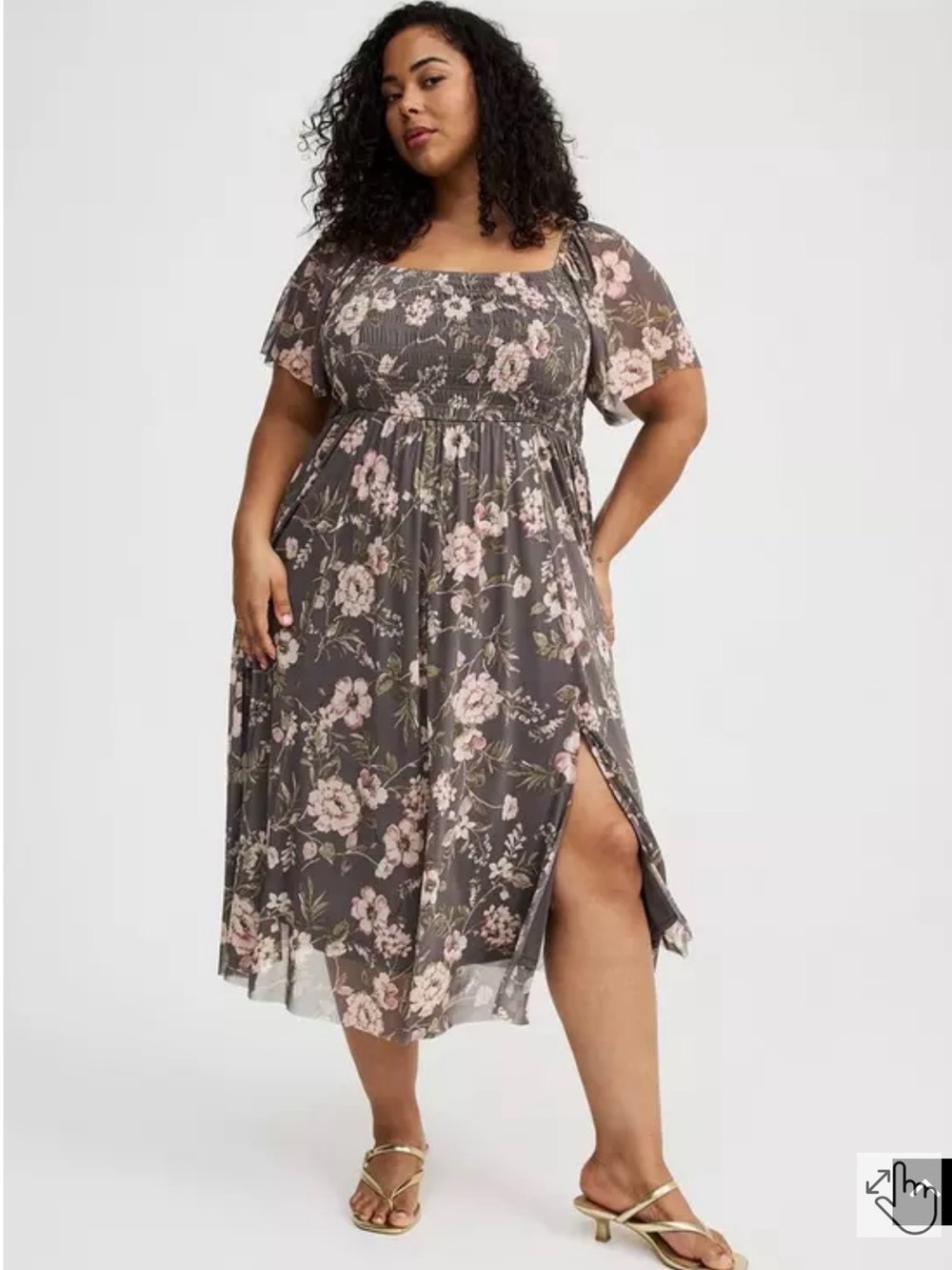 Torrid Floral Maxi Dress in Charcoal Gray with Pink Blossoms Size 0